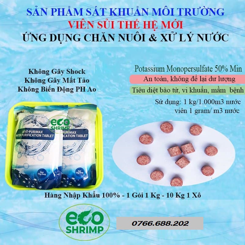 Gói 1kg: Viên sủi diệt khuẩn hiệu quả, an toàn, chống shock