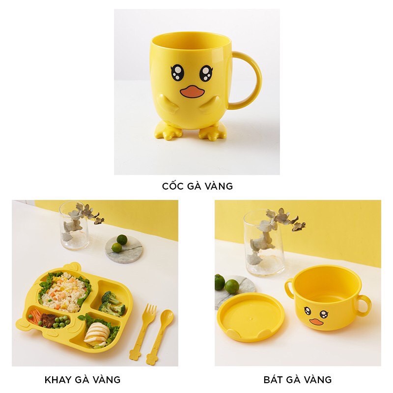 Khay ăn dặm, bộ dụng cụ tập ăn dặm cho bé hình vịt vàng ngộ nghĩnh đáng yêu kích thích bé ăn dăm