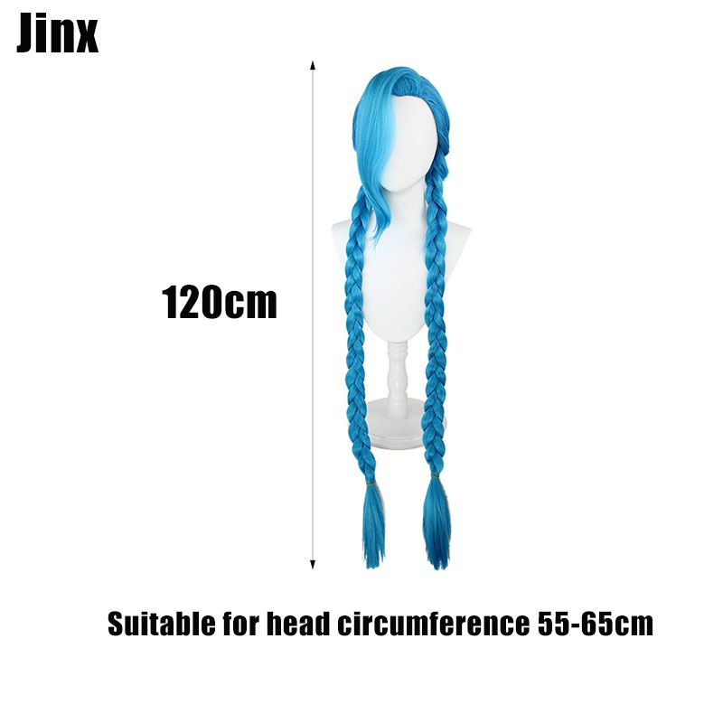 League Of Legends LOL Jinx Cosplay Wig Long Braided Blue The Loose Cannon Wig with Blue Braid Heat Resistant Synthetic Hair Wigs + Wig Cap