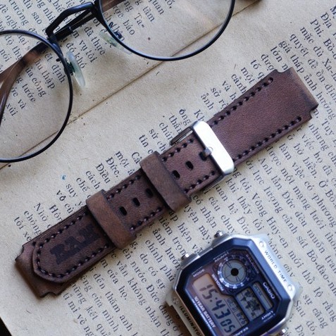 Dây đồng hồ Apple Watch , Iwatch , Iphone Watch Da Bò Màu Cà Phê Sữa RAM Leather  Bền Đẹp