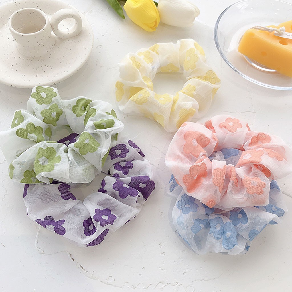 Cột tóc vải scrunchies Hoa mai in đẹp CT93
