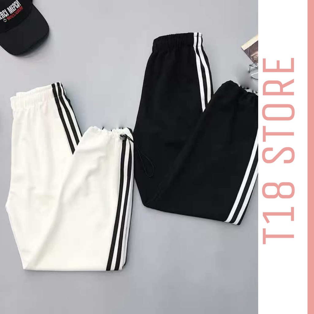 [Mã FAMARAL1 giảm 10K đơn 50K] Quần jogger nữ thể thao 3 sọc cá tính rộng đẹp suông bigsize chất da cá T18 STORE QJ11