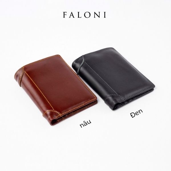 Bóp da nam cầm tay cao cấp đựng tiền thẻ nhỏ gọn nhiều ngăn dáng đứng VDT FALONI