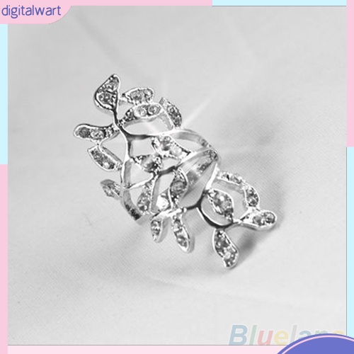 Nhẫn đeo giữa ngón tay hình chiếc lá đính đá sang trọng dành cho nữ