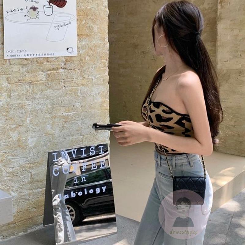 Áo Dệt Kim Không Tay Hở Lưng Họa Tiết Da Báo Thời Trang Mùa Hè Cho Nữ