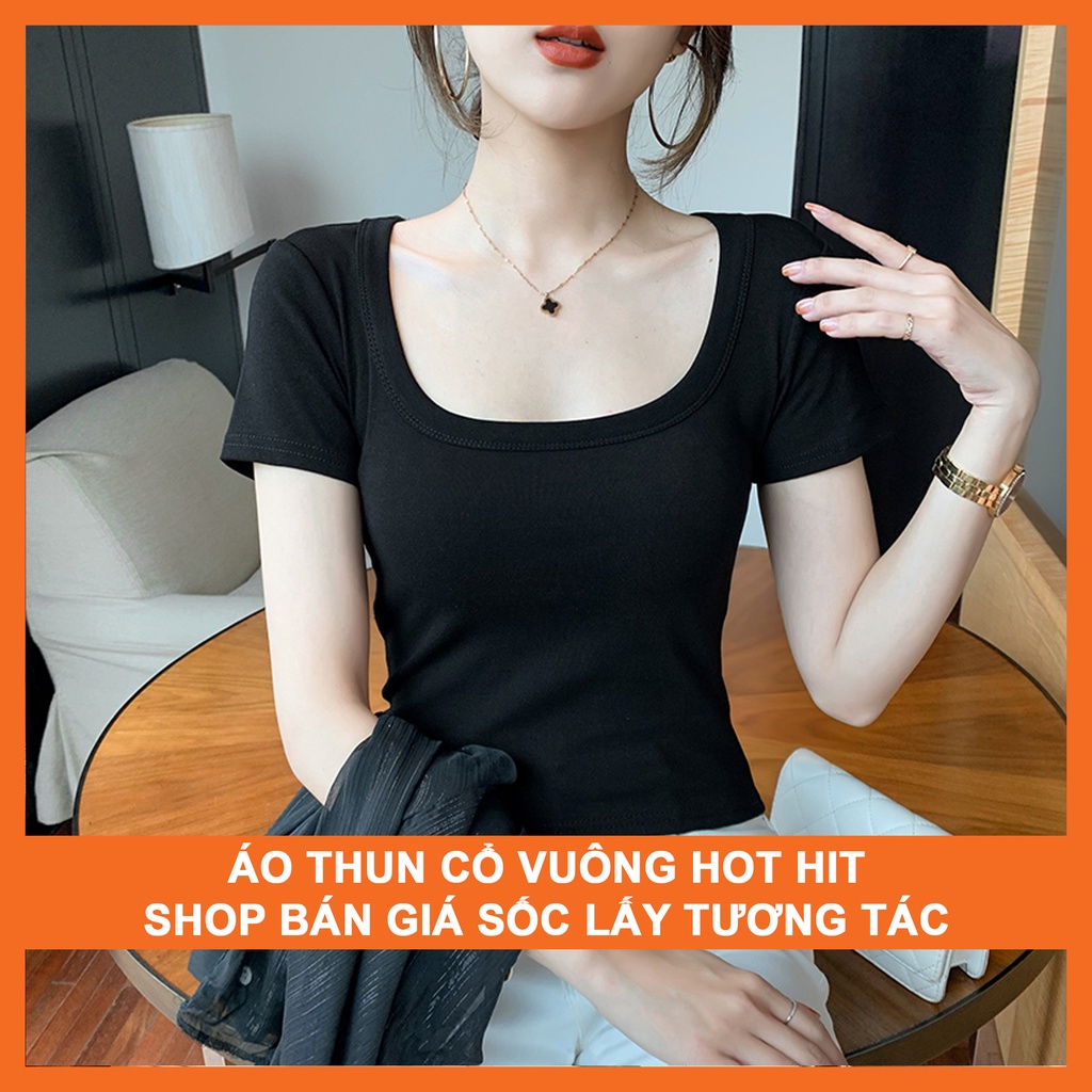 Áo thun nữ cổ vuông dáng ôm body tay ngắn Madela, Áo croptop nữ cổ vuông tay ngắn kiểu Croptop- AT01