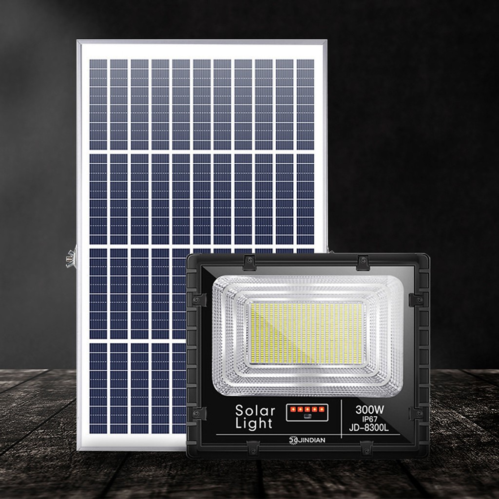 Đèn pha Năng Lượng Mặt Trời, Đèn NLMT JinDian JD-8300L Công Suất 300W - nhôm đúc, Bảo hành 03 Năm