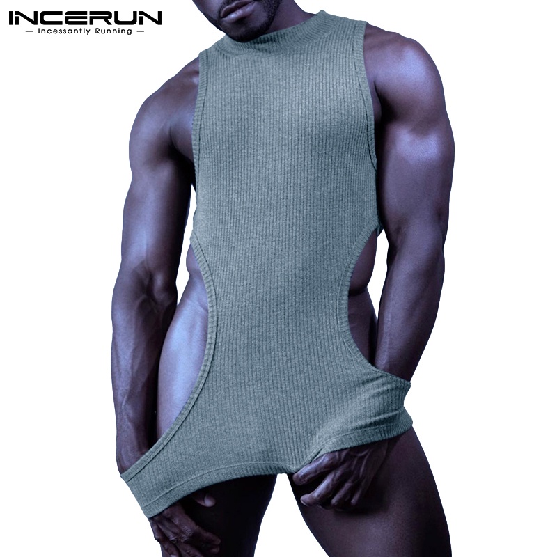 Áo ba lỗ INCERUN dệt kim cổ tròn khoét lỗ ôm dáng thời trang cho nam