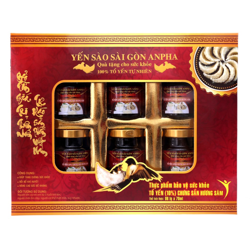 Mua 1 tặng 1 - yến sài gòn anpha hương sâm - hộp 6 lọ 70ml/ hộp ( 12 lọ ) - 10% yến nguyên chất