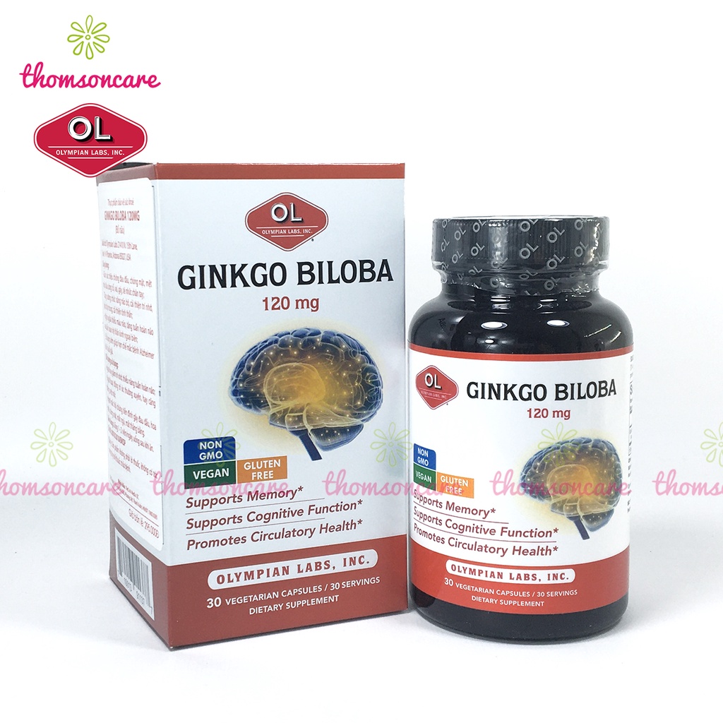 Bổ não Ginkgo Biloba 120mg của Olympian Labs nhập khẩu từ Mỹ, tăng trí nhớ, hoạt huyết tuần hoàn não Hộp 30 viên