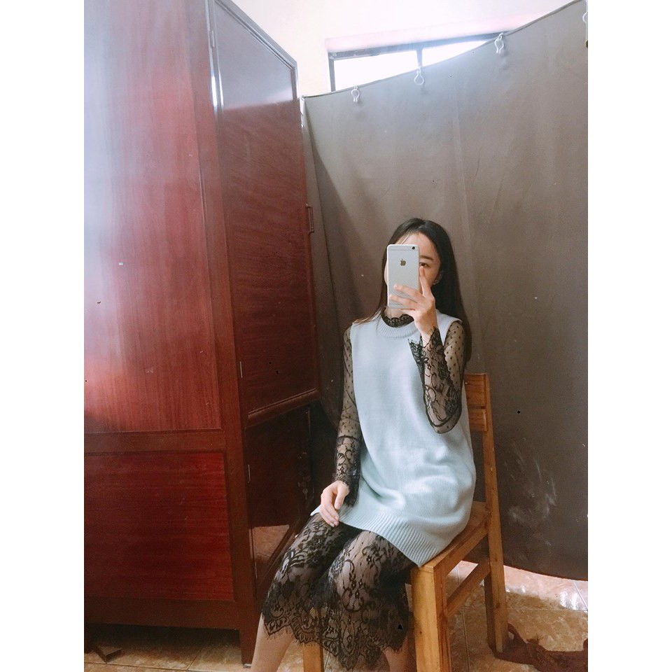 set váy len phối ren