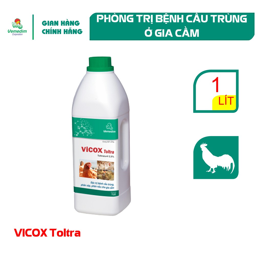 Vemedim VICOX Toltra gà dung dịch uống phòng bệnh cầu trùng ở gia cầm, chai 1lit
