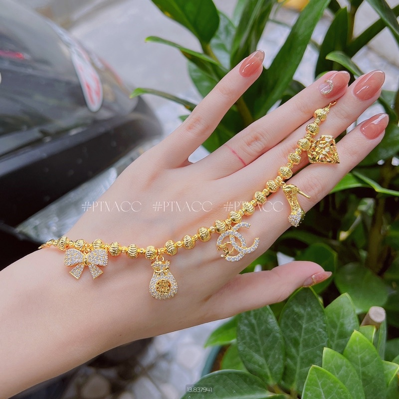 Lắc tay bi xi bạch kim, xi mạ vàng phối charm tòn ten thương hiệu đính đá cao cấp .PTNACC.
