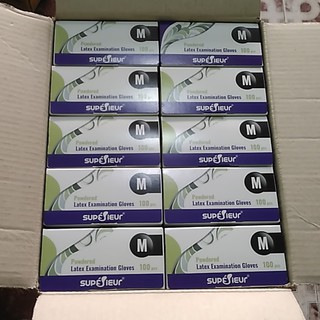 Thùng 10 hộp Găng Tay - bao tay - Cao Su Y Tế  Có Bột Superieur hộp 100 cái màu cao su tự nhiên