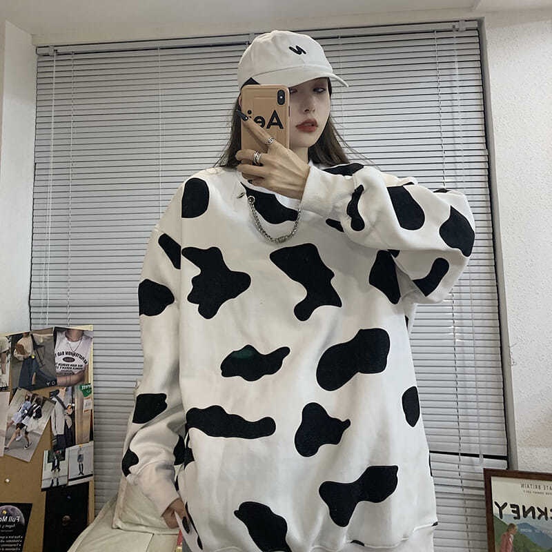 COZOK Áo Sweater Tay Dài Cổ Tròn Dáng Rộng Phong Cách Thời Trang Hàn Quốc