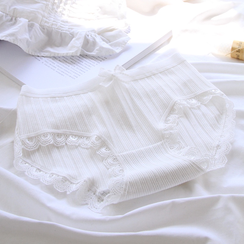 Set 5 Quần lót nữ cotton cao cấp ôm mông thấm hút mồ hôi viền ren tone màu trắng đơn giản CT08 - Her Sleepwear