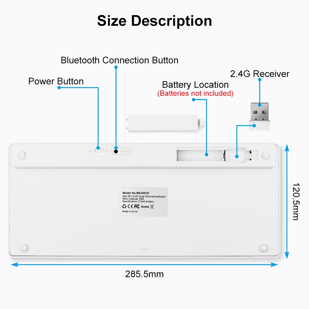 Bàn phím ko dây GOOJODOQ Bluetooth 5.0 2.4G 3 kết nối đa thiết bị thích hợp cho laptop táo