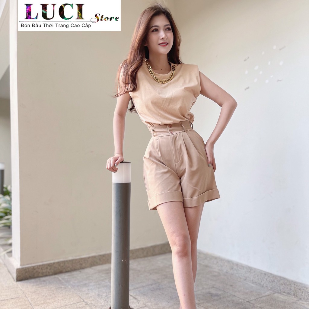 Sét áo sát nách fom rộng + quần sort suông 2 nút đi chơi ,dạo phố, cafe so hot - LUCI Store - S13