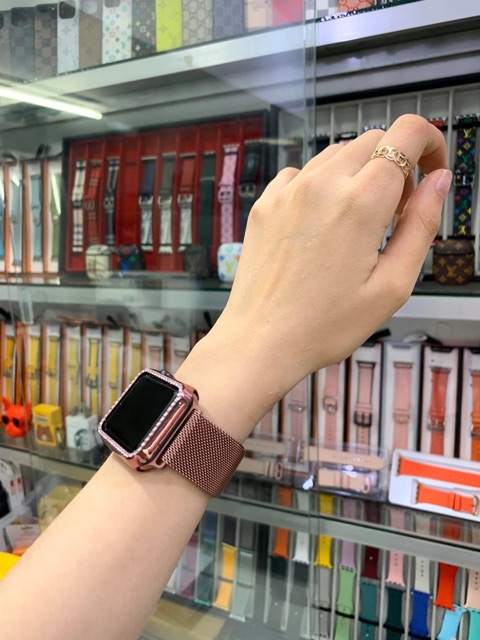 COMBO THÉP MILAN + ỐP VIỀN ĐÍNH HỘT SANG CHẢNH DÀNH CHO APPLE WATCH