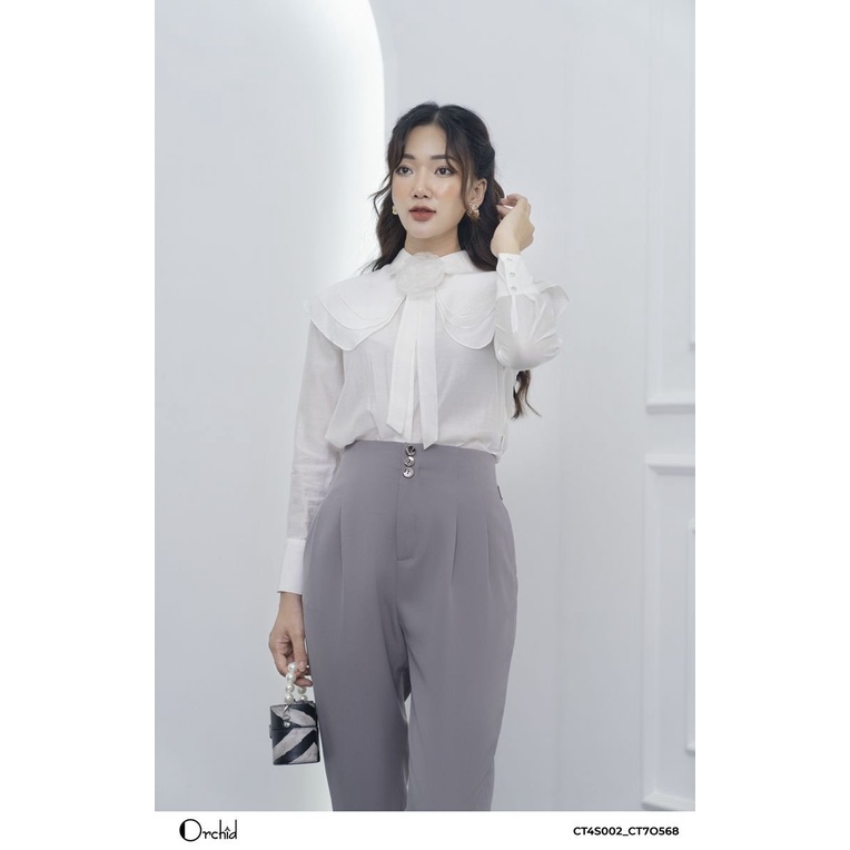 Áo sơ mi tơ tằm dài tay có cổ nơ công sở cao cấp - Orchid CT4S002