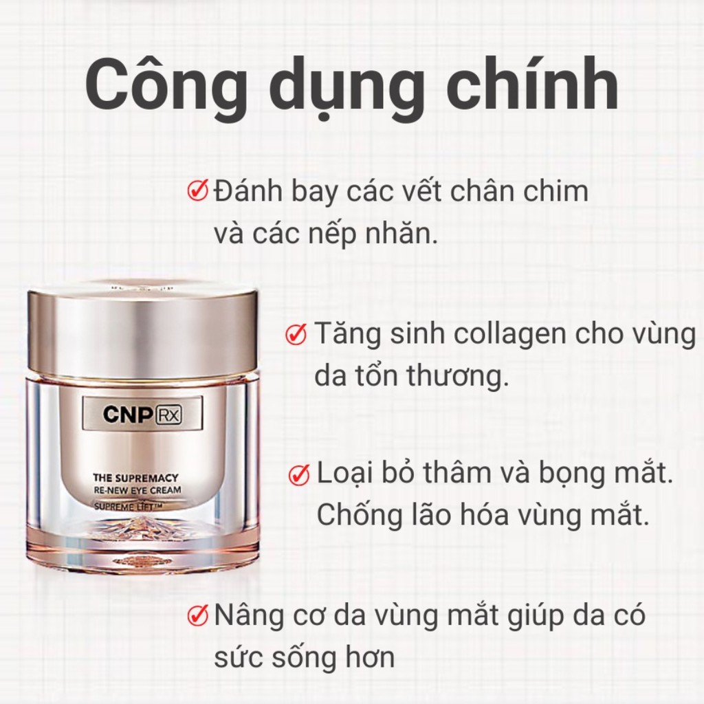 Gói Kem Mắt Cao Cấp CNP Rx The Supremacy Re-New Eye Cream 1ml - Siêu Phục Hồi Lão Hóa Vùng Da Mắt