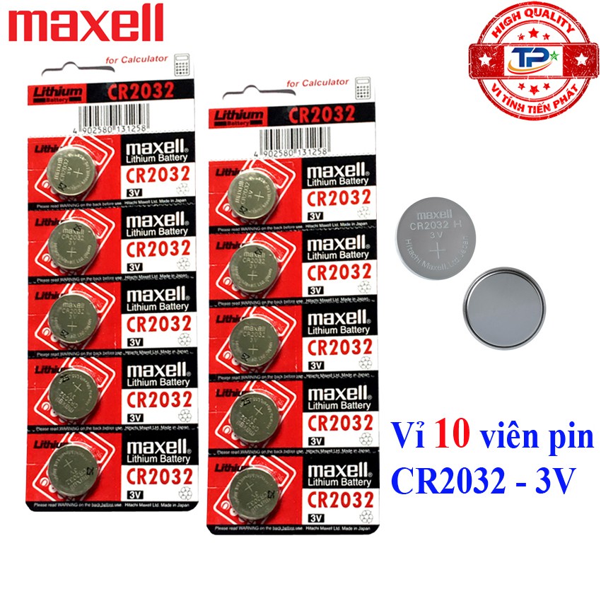 Vỉ 10 viên pin CMOS CR2032 Maxell Lithium Battery 3V