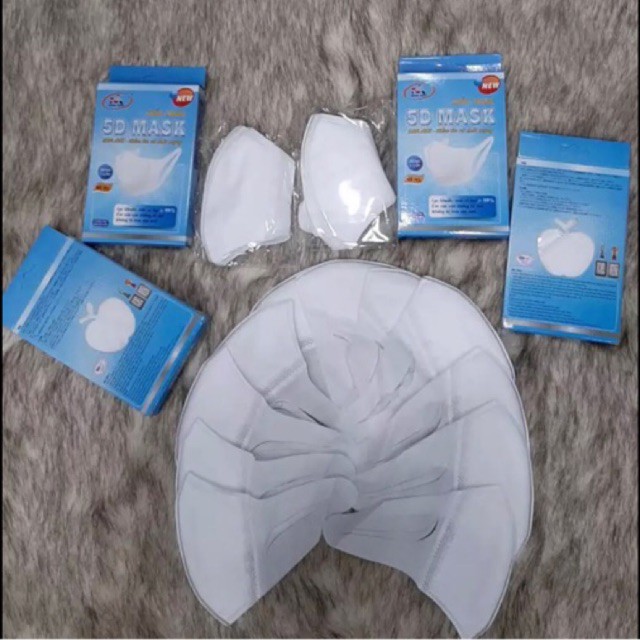 Khẩu Trang 5D Mask, Khẩu Trang Dây Vải Màu Trắng, Hộp 10 Cái