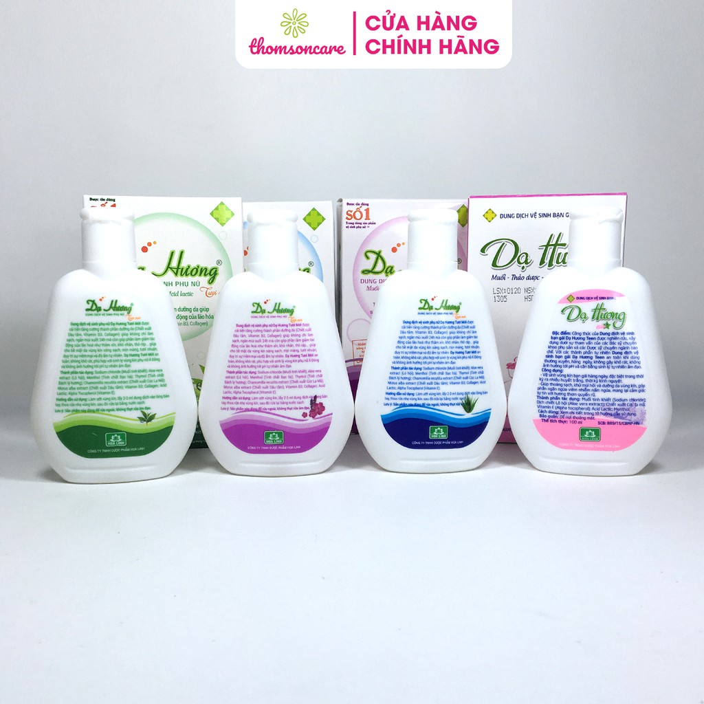 Dung dịch vệ sinh phụ nữ Dạ Hương chai 100ml mẫu mới làm sạch, khử mùi, dưỡng da, chống khô rát thành phần dược liệu