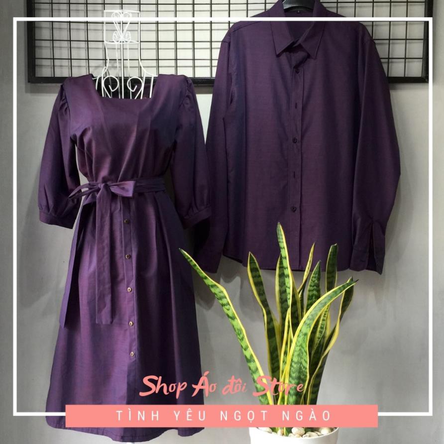 Bộ áo váy sơ mi cặp cao cấp, đồ đôi nam nữ  dễ thương, chất đẹp để chụp hình cưới, đi du lịch