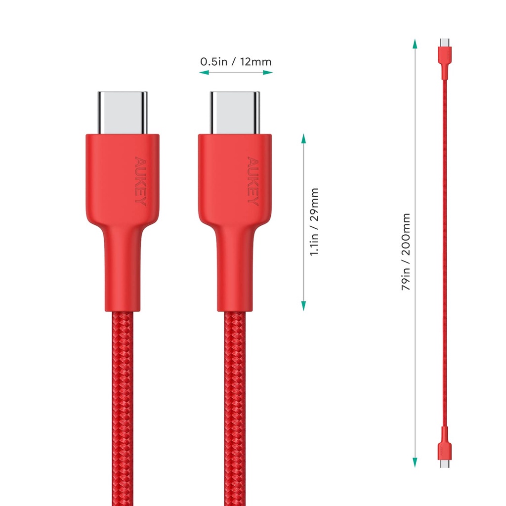 Cáp sạc nhanh Aukey CB-CD45 Type C to C 60W 480Mbps 0.9m dây sạc cho Samsung Xiaomi MacBook Nintendo Switch