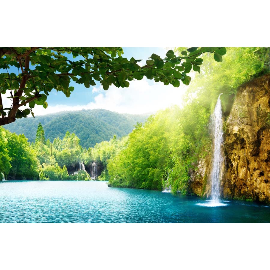 Tranh 3D phong cảnh thác nước chảy, sông suối nên thơ, dòng chảy dịu dàng