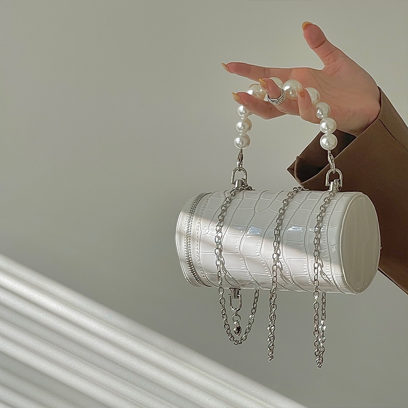 Túi đeo vai IELGY họa tiết da cá sấu đính ngọc trai giả phối dây xích thời trang retro dành cho nữ