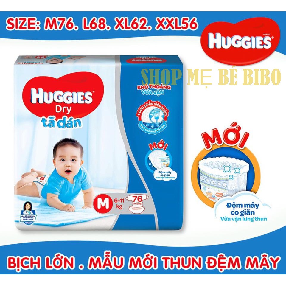 TÃ DÁN HUGGIES CỰC ĐẠI M76,L68,XL62,XXL56 MIẾNG