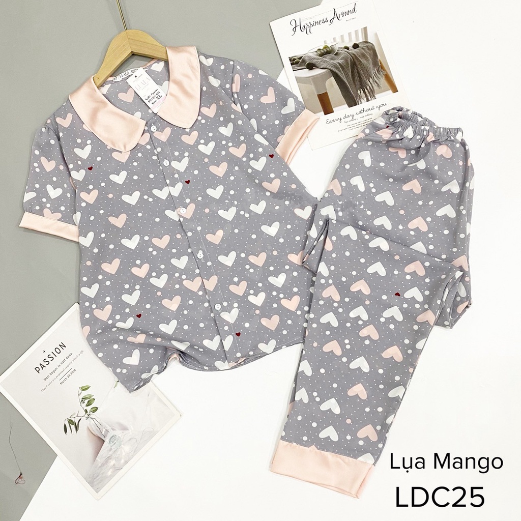 Bộ Pijama lụa áo cộc quần dài lụa mango siêu mềm mịn♥️hình in đẹp sắc nét⭐thoáng mát, full size⭐không bai xù nhăn nhàu