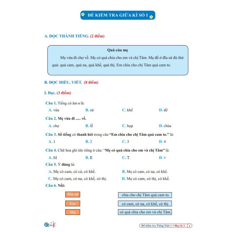 Sách - Đề Kiểm Tra Toán Và Tiếng Việt Lớp 1 - Cánh Diều - Học Kỳ 1