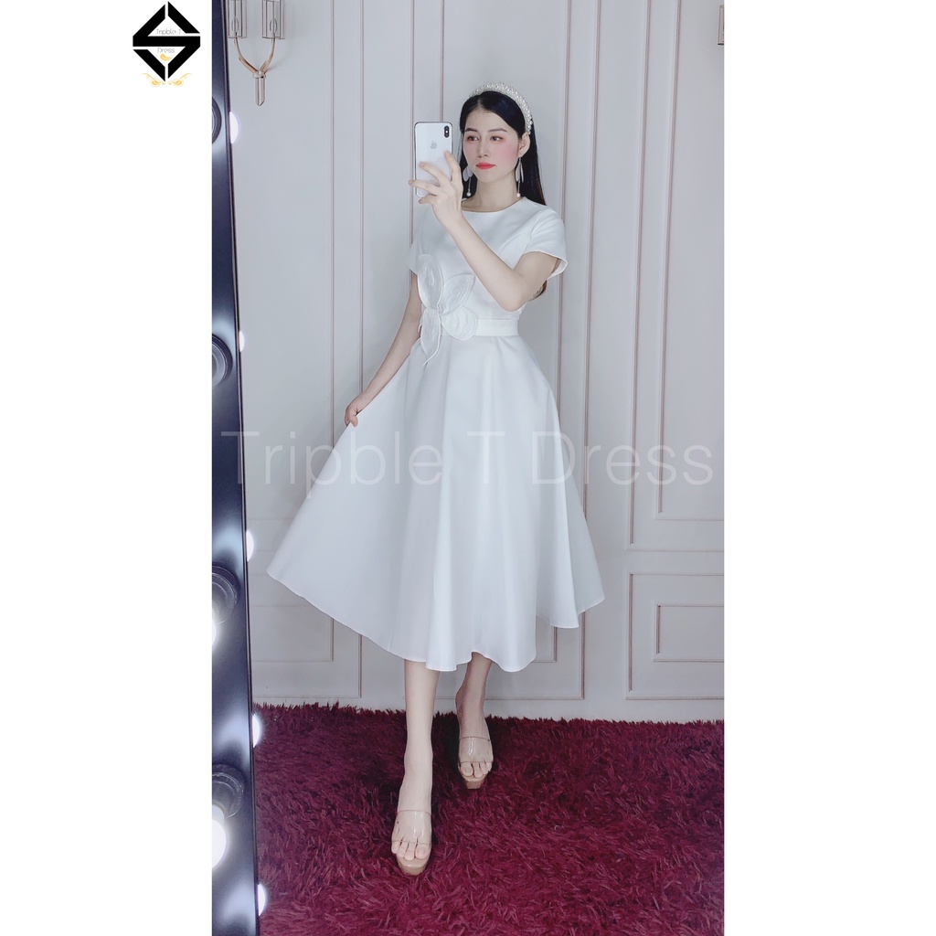 Đầm xòe dự tiệc phối hoa thủy tiên eo sang trọng TRIPBLE T DRESS - Size S/M/L/XL - MS82Y