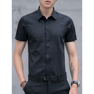 Áo sơ mi nam ngắn tay màu đen vải không nhăn