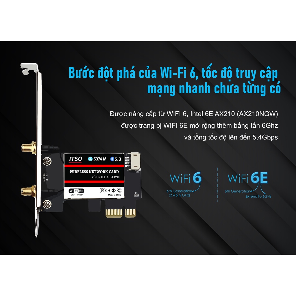Card WIFI 6E dùng chip Intel AX210 khe cắm PCI dùng cho máy bàn | BigBuy360 - bigbuy360.vn