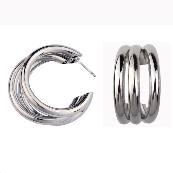 Bông Tai Ba Lớp Hình Chữ C Phong Cách Retro Dành Cho Nữ