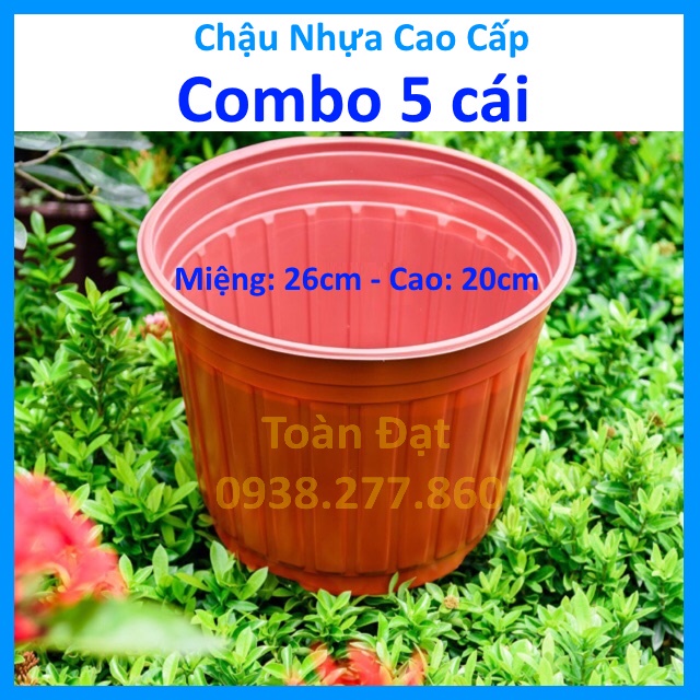5 Chậu Nhựa Trồng Cây N26 Cao Cấp (26x20cm), Chậu Nâu bầu ươm cây giống, hoa kiểng