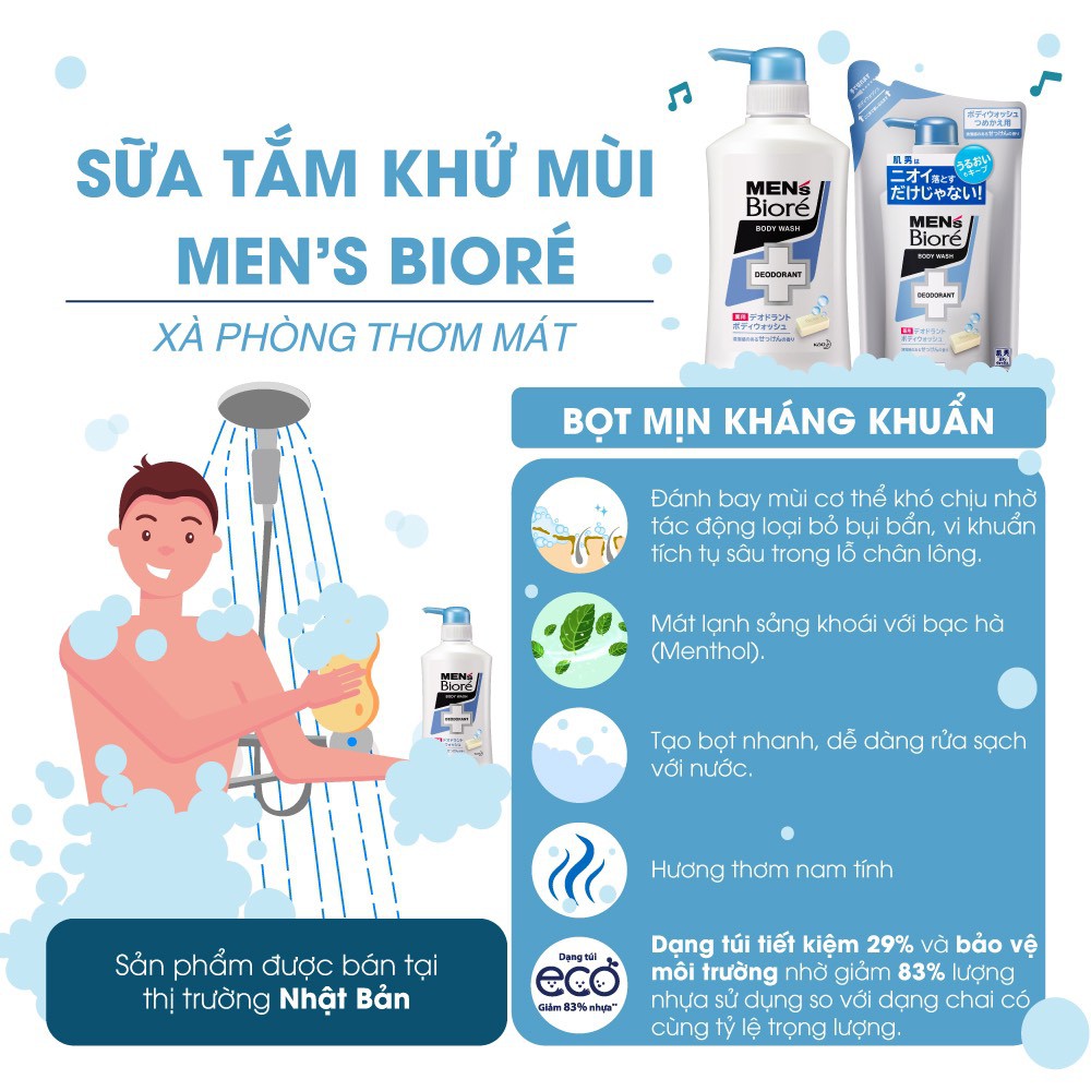 Sữa tắm khử mùi Bioré Men's Deodorant 440ml/380ml Nhật Bản