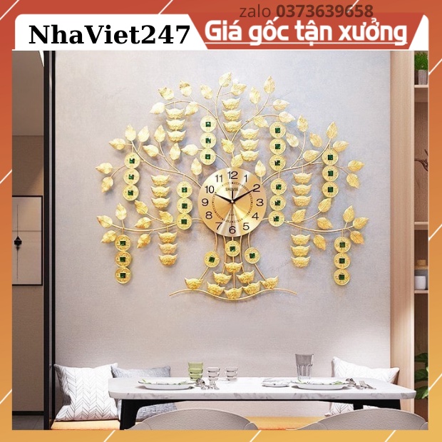 Đồng Hồ Treo Tường Trang Trí cây Kim Tiền -Mã 908-Kt 70x80cm-đồng hồ tranh,decor tường đẹp, rẻ-quà tặng ý ngĩa-bh 5 năm