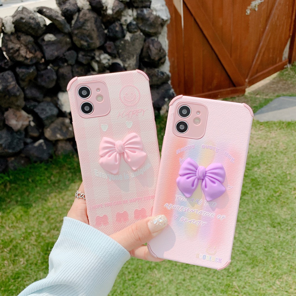 Ốp Lưng Họa Tiết Hình Nơ Hồng 3d Dễ Thương Cho Iphone 7 8 Plus X Xr Xs Max 11 Pro Max 12 Mini Pro Max