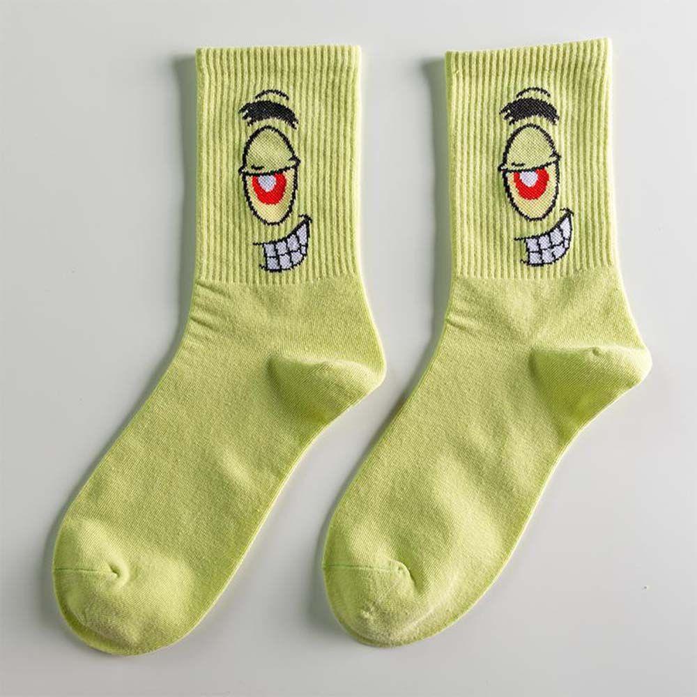 FORBETTER Vớ Cotton Polyester Thoáng Khí Họa Tiết SpongeBob Phong Cách Đường Phố Harajuku Cho Nữ
