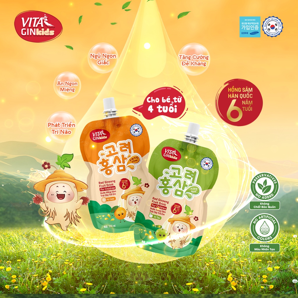 Combo 10 Túi Nước hồng sâm trẻ em Vital Gin Kid's vị trái cây