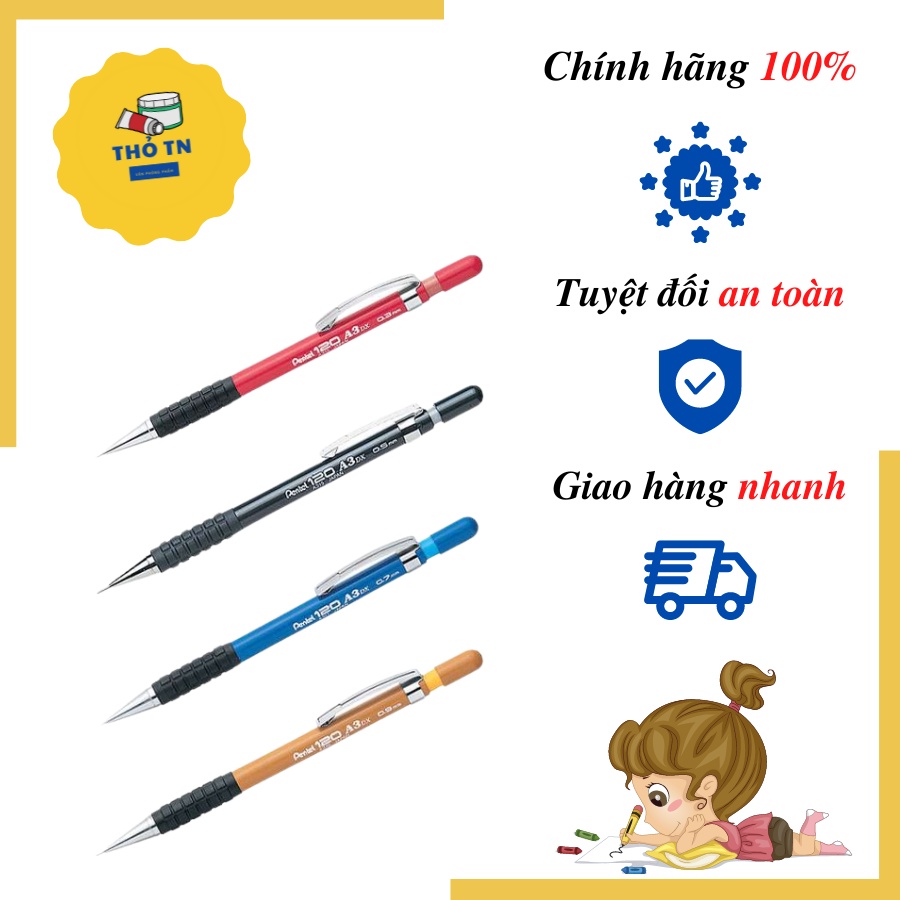 Bút Chì Kim Pentel Kỹ Thuật Ruột 0.3/0.5/0.7/0.9mm, Ngòi Bằng Thép chắc chắn, chính hãng 100%
