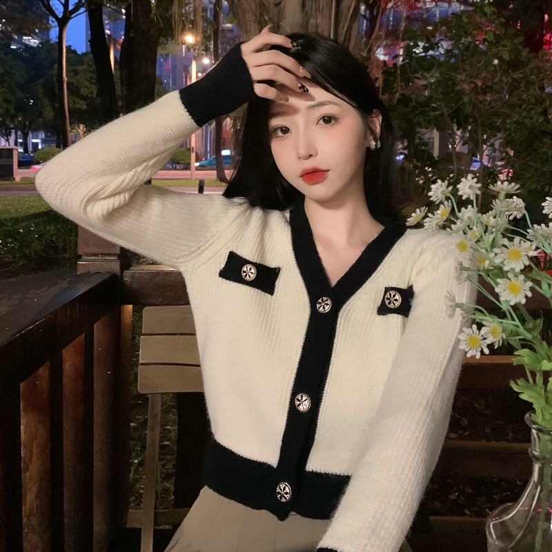 Áo khoác cardigan dệt kim tay dài cổ chữ V dáng rộng thời trang mùa thu mới cho nữ