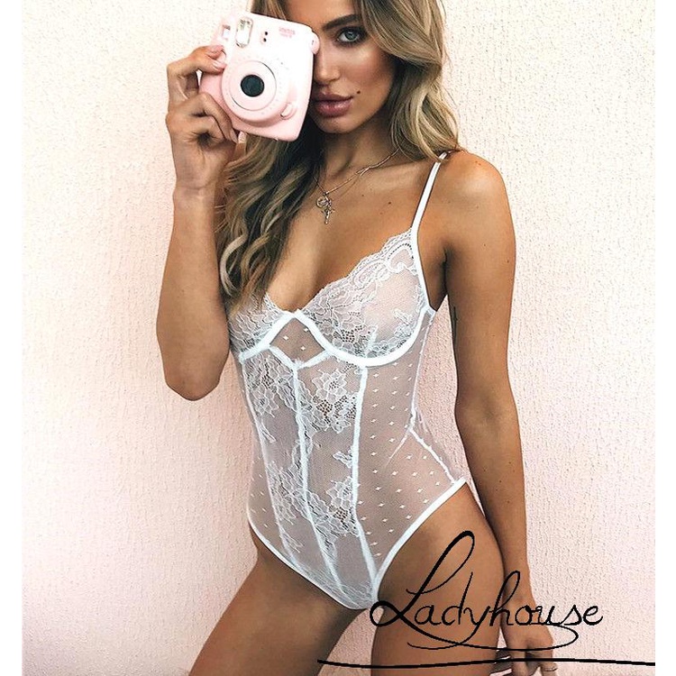 Bộ đồ ngủ liền thân hai dây phối ren quyến rũ dành cho nữ