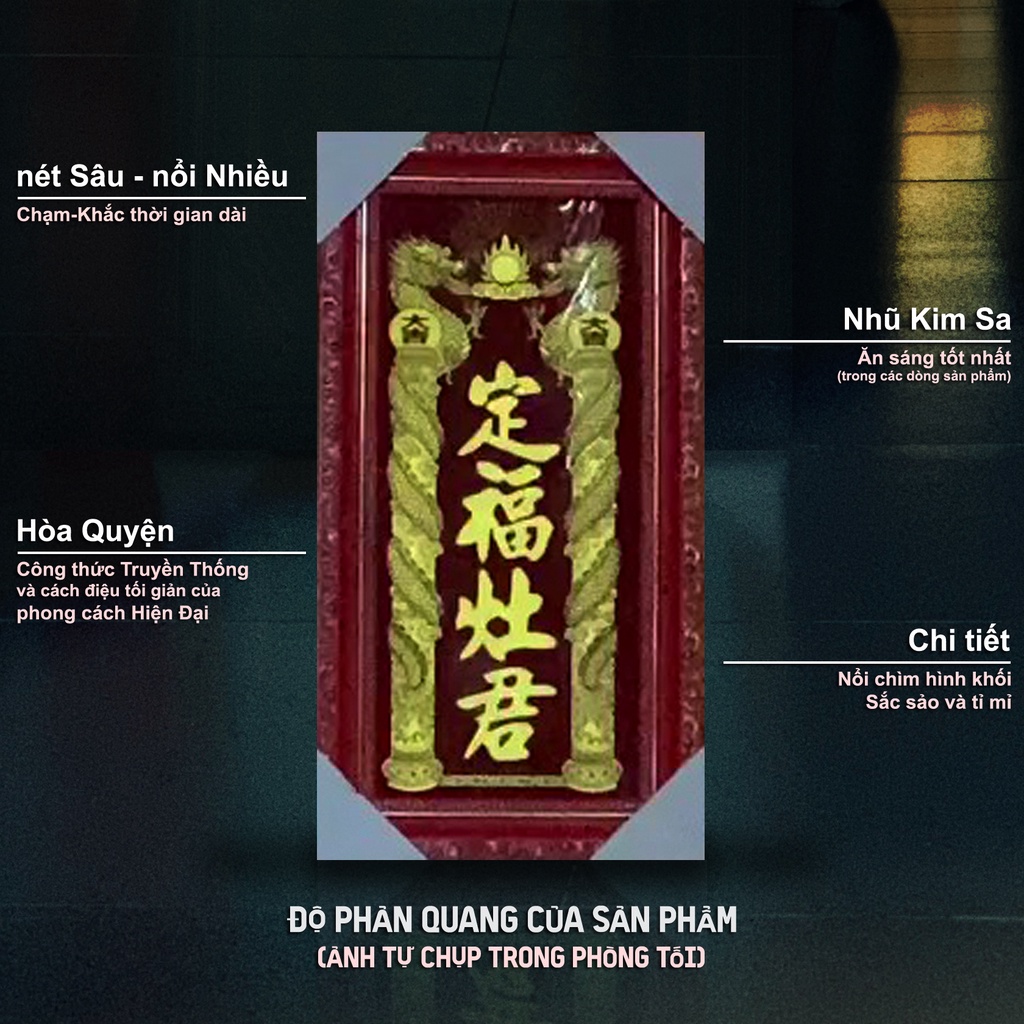 Bài vị thờ ông Táo chữ nổi cao 38cm - Liễn kiếng - Mẫu trụ Rồng - Khung Gỗ