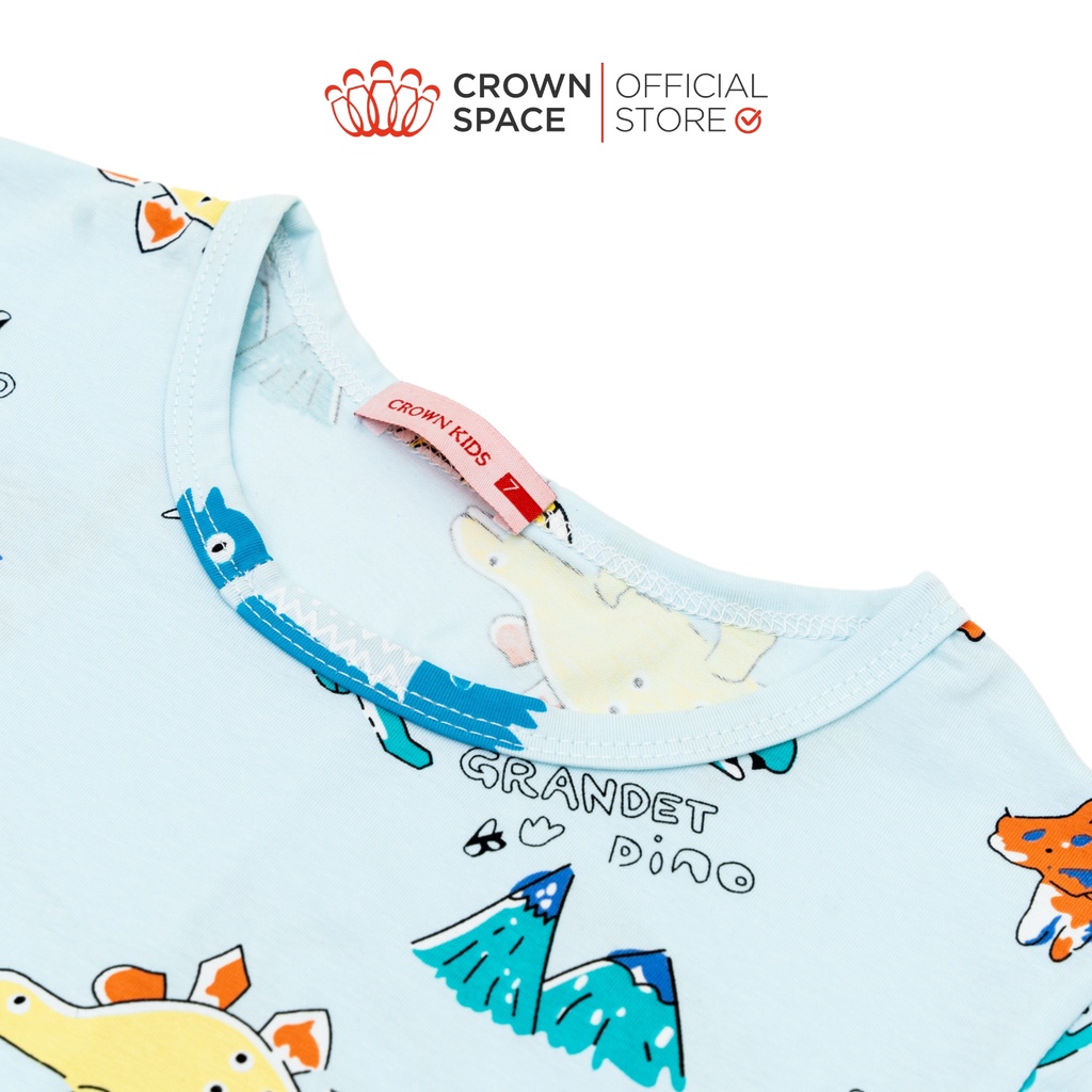 Bộ Mặc Nhà CrownSpace Cao Cấp Cho Bé Trai Hình Khủng Long Xanh CKBS2920720 – Cotton Thoáng Mát, Mềm Mại - Size 15-30 Kg